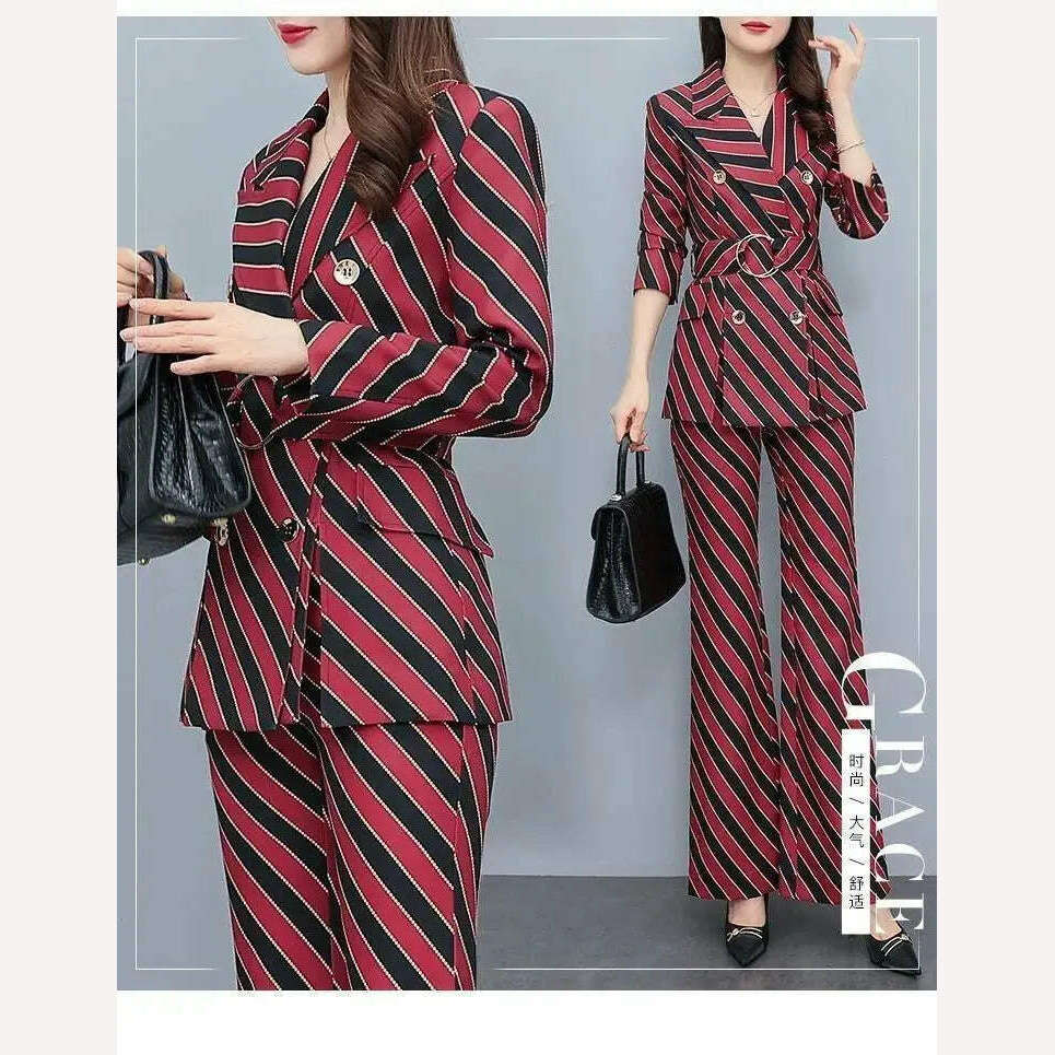KIMLUD, Women's Suit Suit 2023 Spring and Autumn New Fashion Print Thin Blazers Coat Pants Two-piece Korean Elegant Casual Matching Set, KIMLUD Womens Clothes