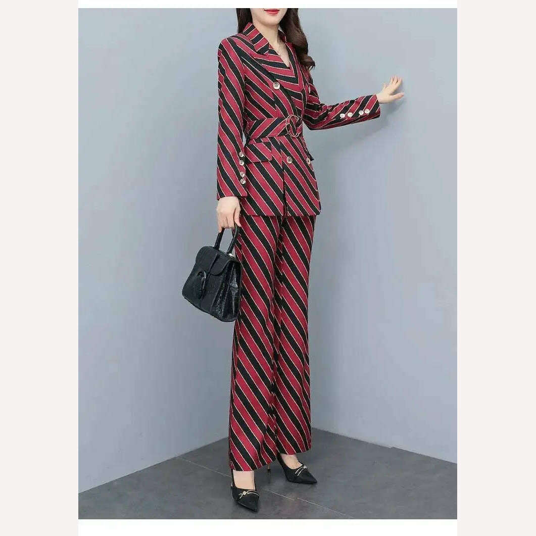 KIMLUD, Women's Suit Suit 2023 Spring and Autumn New Fashion Print Thin Blazers Coat Pants Two-piece Korean Elegant Casual Matching Set, KIMLUD Womens Clothes
