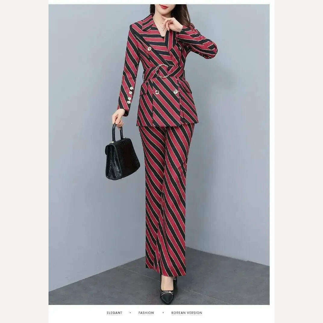 KIMLUD, Women's Suit Suit 2023 Spring and Autumn New Fashion Print Thin Blazers Coat Pants Two-piece Korean Elegant Casual Matching Set, KIMLUD Womens Clothes