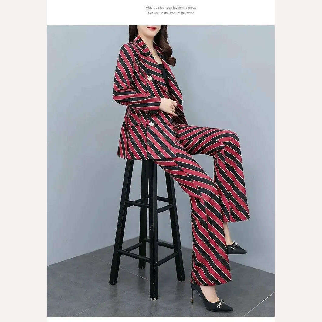 KIMLUD, Women's Suit Suit 2023 Spring and Autumn New Fashion Print Thin Blazers Coat Pants Two-piece Korean Elegant Casual Matching Set, KIMLUD Womens Clothes