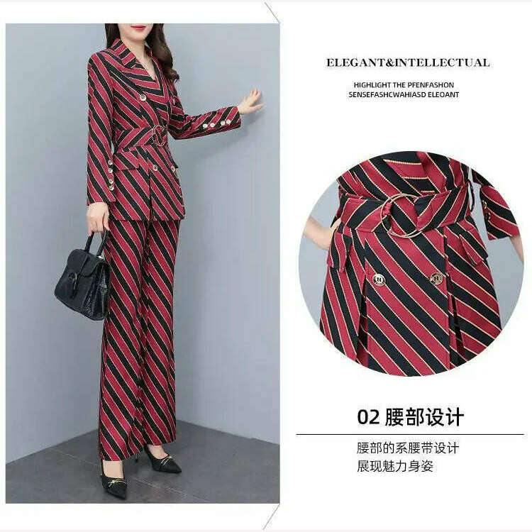 KIMLUD, Women's Suit Suit 2023 Spring and Autumn New Fashion Print Thin Blazers Coat Pants Two-piece Korean Elegant Casual Matching Set, KIMLUD Womens Clothes