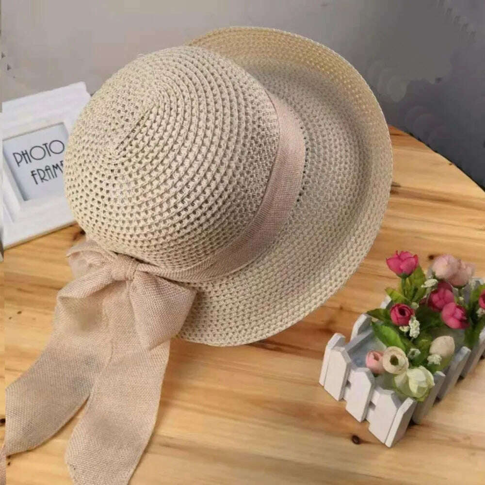 KIMLUD, Women's Summer Hat Beach Outing Sun Hat Straw Hat Foldable Straw Hat Woman Travel Female Vacation UV Protection Visor Hat, Beige, KIMLUD Womens Clothes
