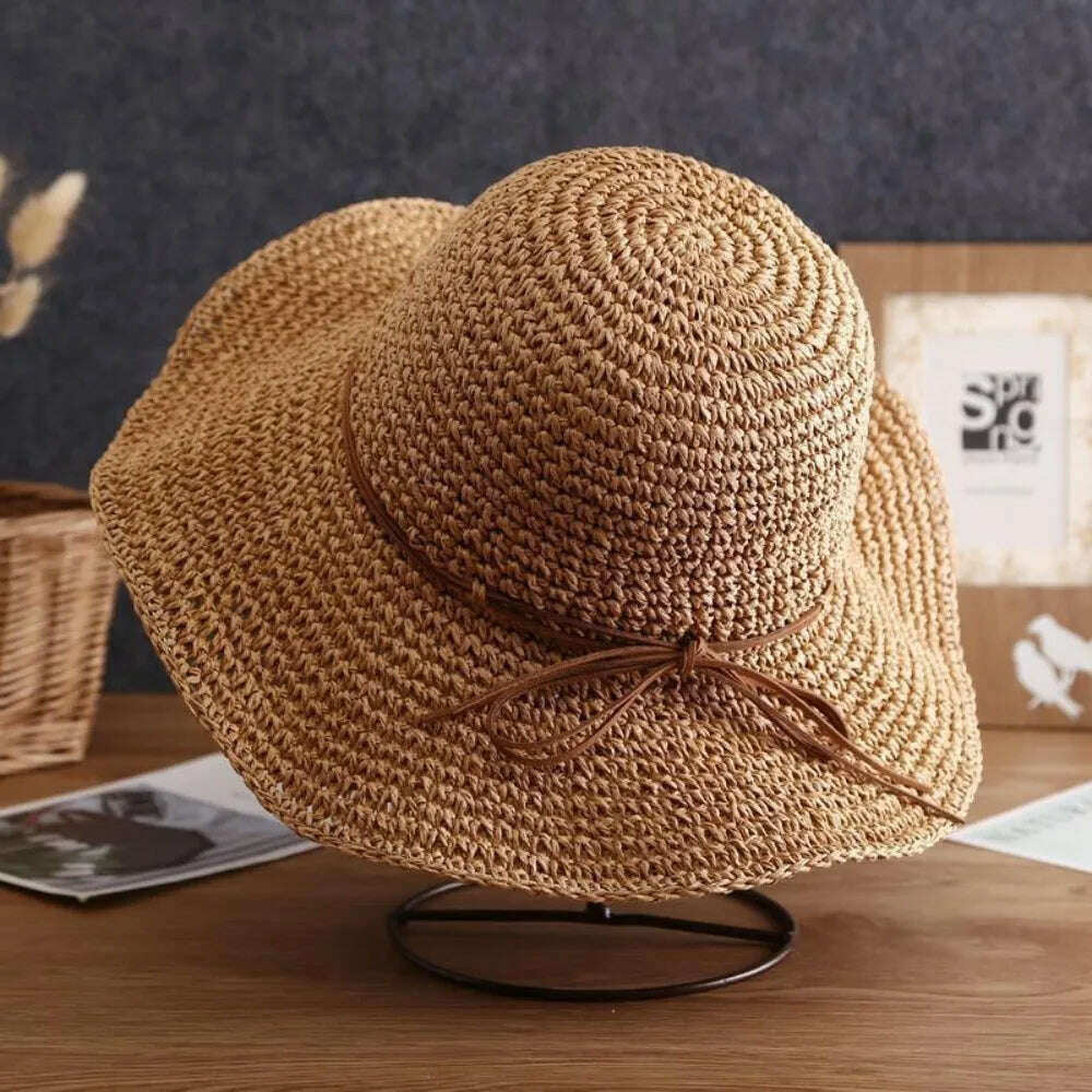 KIMLUD, Women's Summer Hat Beach Outing Sun Hat Straw Hat Foldable Straw Hat Woman Travel Female Vacation UV Protection Visor Hat, KIMLUD Womens Clothes