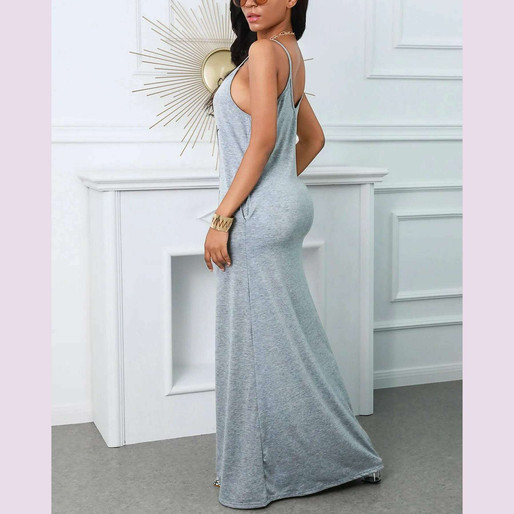 Women's summer loose fit oversized casual LOVE Red Lip lipstick print V-neck strap sexy slim fit dress - KIMLUD