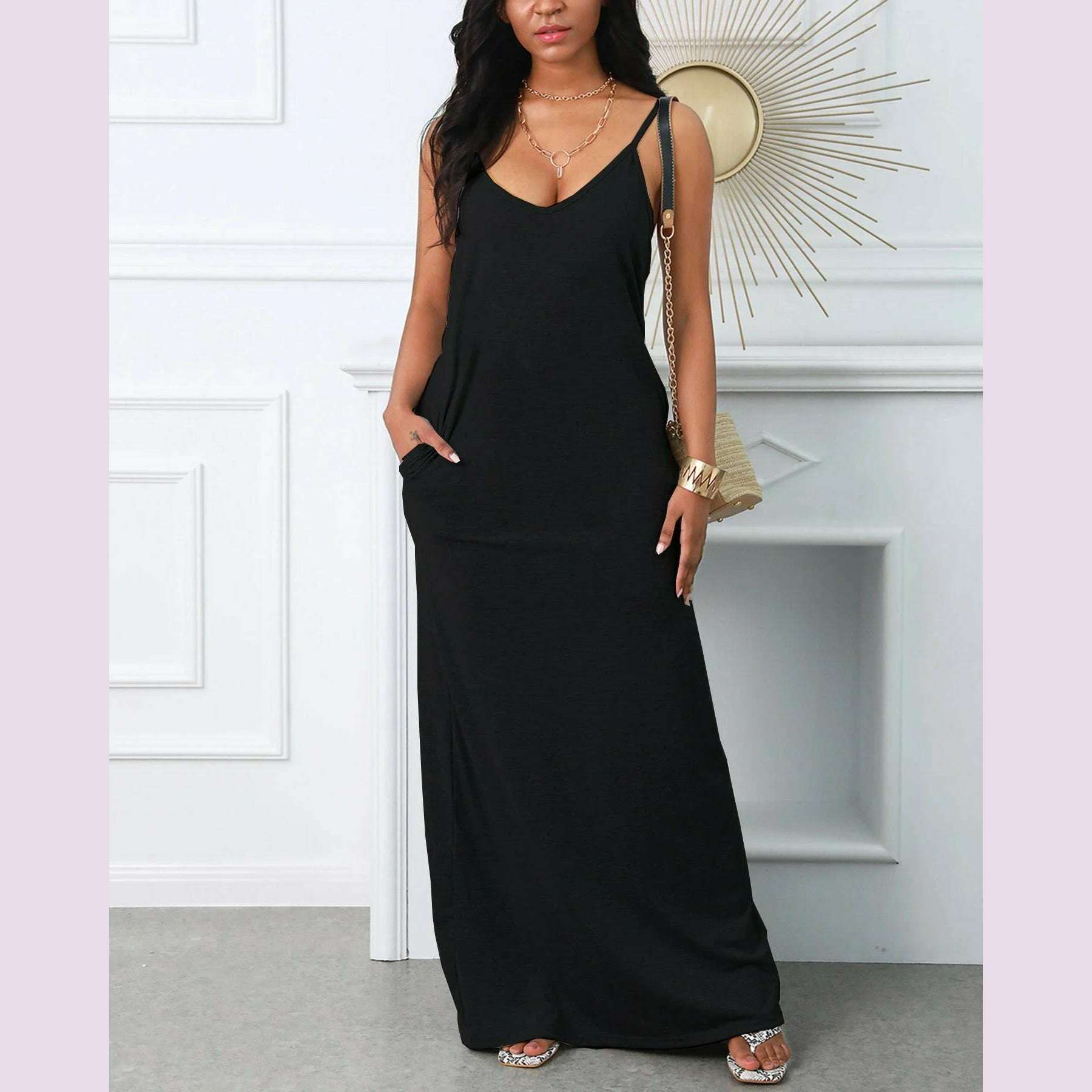 Women's summer loose fit oversized casual LOVE Red Lip lipstick print V-neck strap sexy slim fit dress - KIMLUD