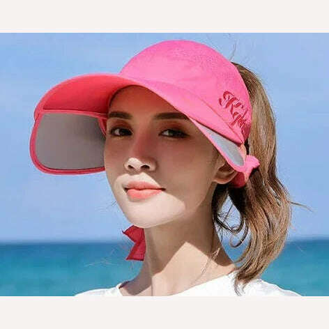 KIMLUD, Women's Sun Hat Cycling Breathable Visor Caps Female Scalable Brim Empty Top Baseball Cap Wide Brim Cap UV Protection Beach Hats, Red / 54-60CM, KIMLUD APPAREL - Womens Clothes
