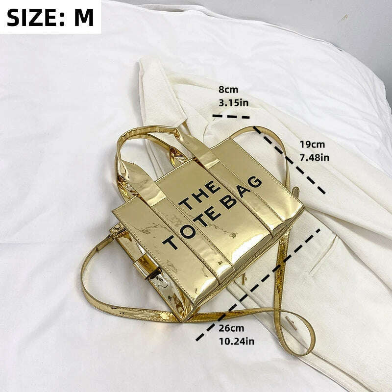 KIMLUD, Women's Tote Bag 2023 New Popular Bright Face Small Shoulder Bag Letter Printing Handbag Fashion One Shoulder Crossbody Bag, Gold M, KIMLUD Womens Clothes