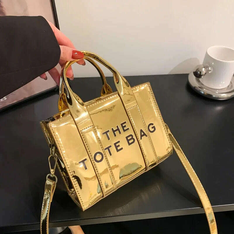 KIMLUD, Women's Tote Bag 2023 New Popular Bright Face Small Shoulder Bag Letter Printing Handbag Fashion One Shoulder Crossbody Bag, Gold, KIMLUD Womens Clothes