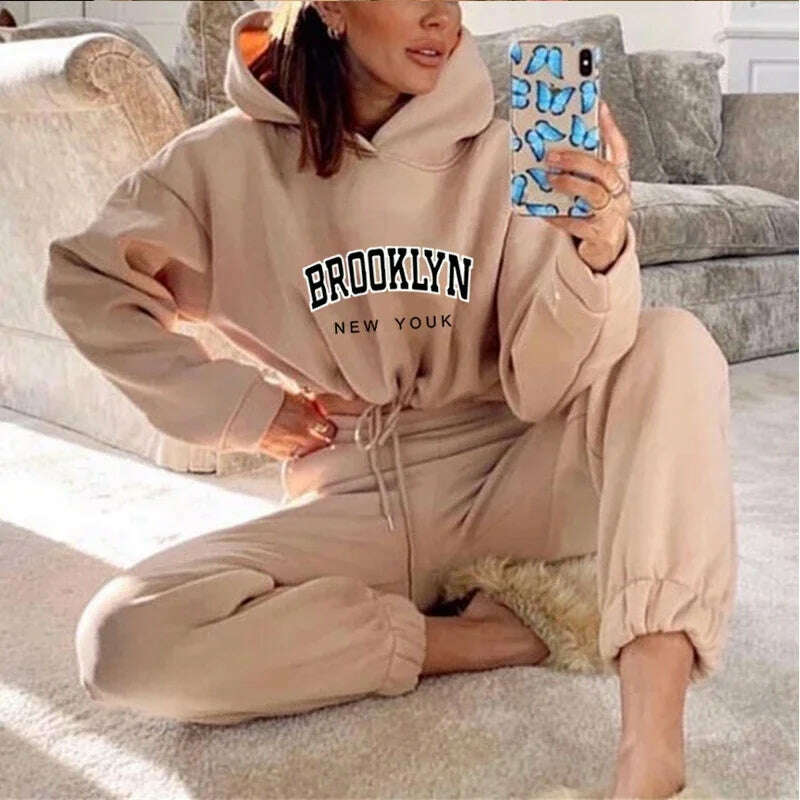 Women's Tracksuit Jogging Two Piece Set for Women Daily Dressing Drawstring Retract Your Waist Short Top Casual Hooded Hot Sales - KIMLUD