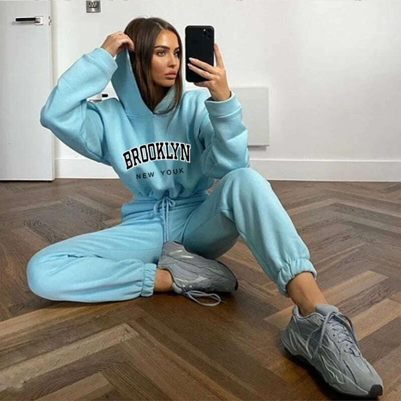 Women's Tracksuit Jogging Two Piece Set for Women Daily Dressing Drawstring Retract Your Waist Short Top Casual Hooded Hot Sales - KIMLUD