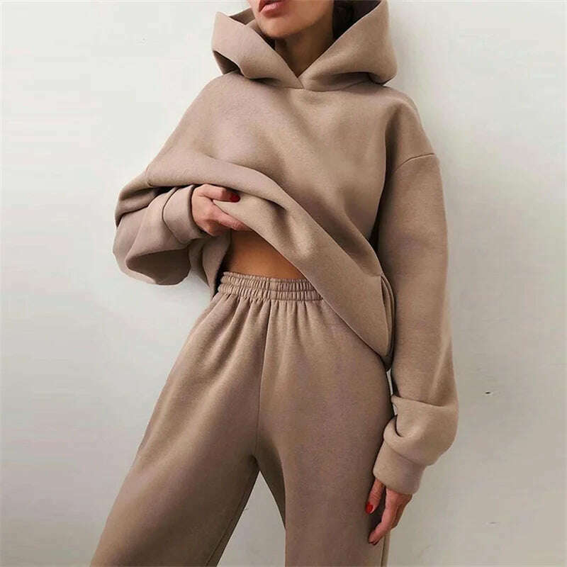 KIMLUD, Women's Tracksuit Suit Autumn Fashion Warm Hoodie Sweatshirts Two Pieces Oversized Solid Casual Hoody Pullovers Long Pant Sets, KIMLUD Womens Clothes