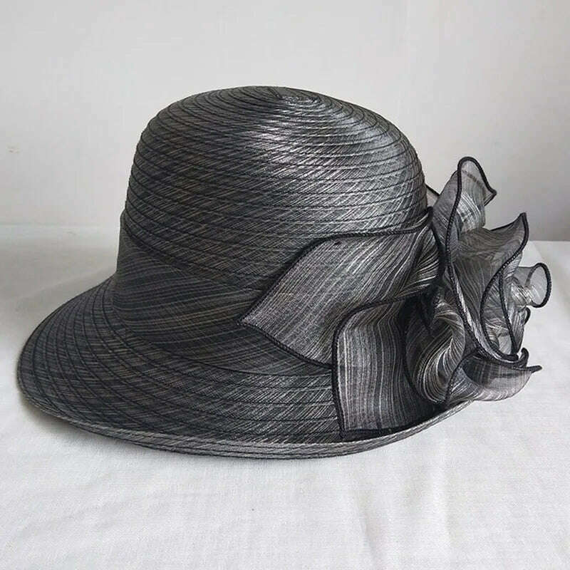 KIMLUD, Womens Up-Turned Brim Organza Hats Wedding Occasion Wide Brim Sun Hat Kentucky Derby Summer Church Party Hats Dressy Millinery, KIMLUD Womens ClothesKIMLUD, Womens Up-Turned Brim Organza Hats Wedding Occasion Wide Brim Sun Hat Kentucky Derby Summer Church Party Hats Dressy Millinery, Black, KIMLUD APPAREL - Womens Clothes