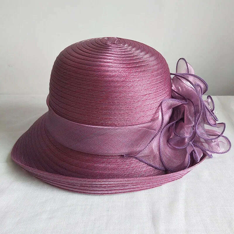 KIMLUD, Womens Up-Turned Brim Organza Hats Wedding Occasion Wide Brim Sun Hat Kentucky Derby Summer Church Party Hats Dressy Millinery, KIMLUD Womens ClothesKIMLUD, Womens Up-Turned Brim Organza Hats Wedding Occasion Wide Brim Sun Hat Kentucky Derby Summer Church Party Hats Dressy Millinery, Purple, KIMLUD APPAREL - Womens Clothes