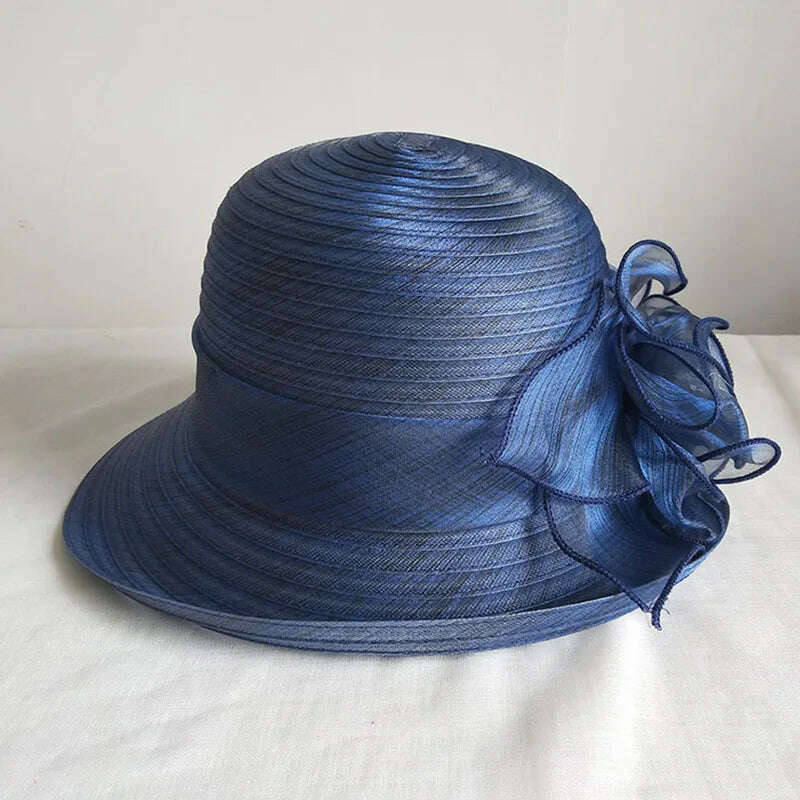 KIMLUD, Womens Up-Turned Brim Organza Hats Wedding Occasion Wide Brim Sun Hat Kentucky Derby Summer Church Party Hats Dressy Millinery, KIMLUD Womens Clothes