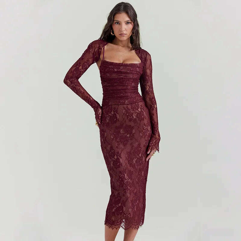 KIMLUD, Women's Winter Fashion Lace Printed Back Strap Temperament Slip Dress Club Party Long Dress Elegant Vestidos, KIMLUD Womens Clothes