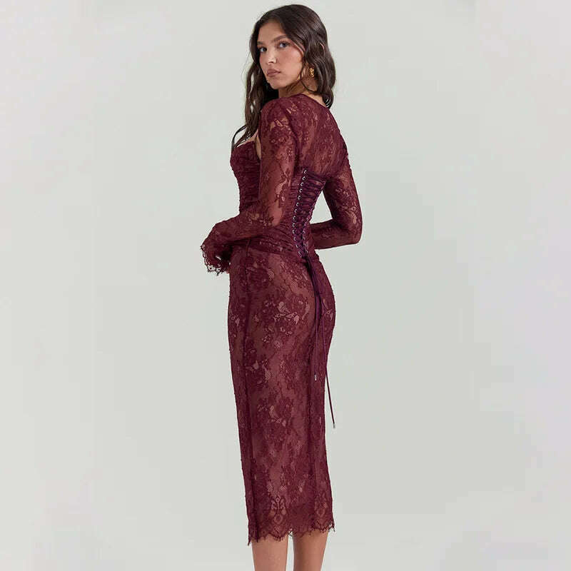 KIMLUD, Women's Winter Fashion Lace Printed Back Strap Temperament Slip Dress Club Party Long Dress Elegant Vestidos, KIMLUD Womens Clothes