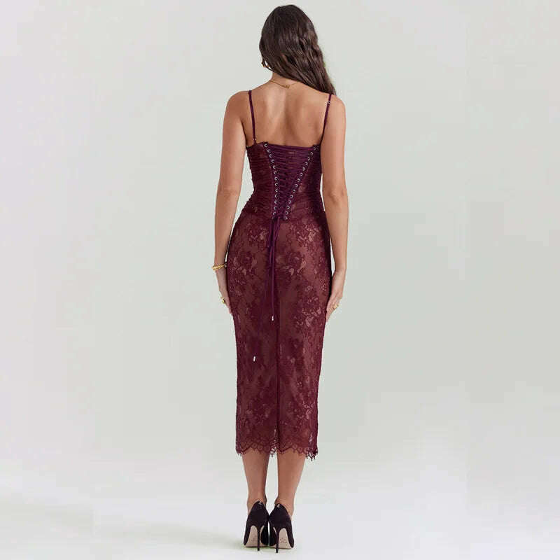 KIMLUD, Women's Winter Fashion Lace Printed Back Strap Temperament Slip Dress Club Party Long Dress Elegant Vestidos, KIMLUD Womens Clothes