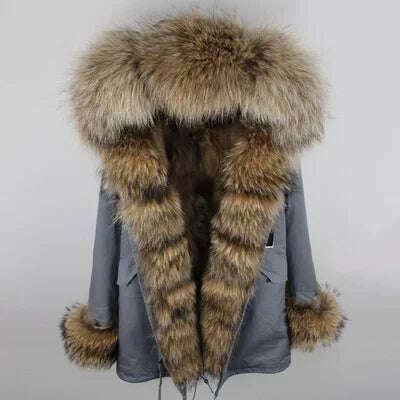 KIMLUD, womens winter jacket coat Raccoon fur Linner parkas women parka big real fox fur collar natural Roccoon fur liner Long coat, KIMLUD Womens Clothes