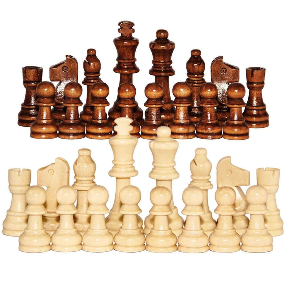 Wooden Chessmen Chess Game Pawns Standard Tournamen Staunton 32PCS Figurine Pieces Chess Pieces Only for Chess Board Game - KIMLUD