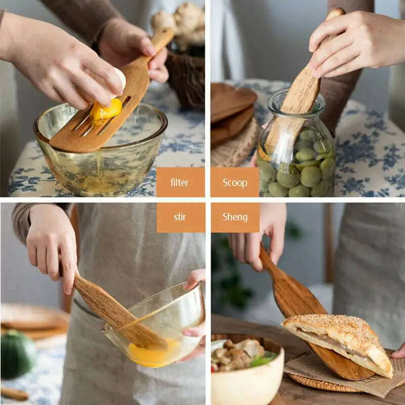 KIMLUD, Wooden Spatula Rice Spoon Non-Stick Cookware For Cooking Pan Kitchen Cooking Tool Frying Steak Sauce Shovel, KIMLUD Womens Clothes