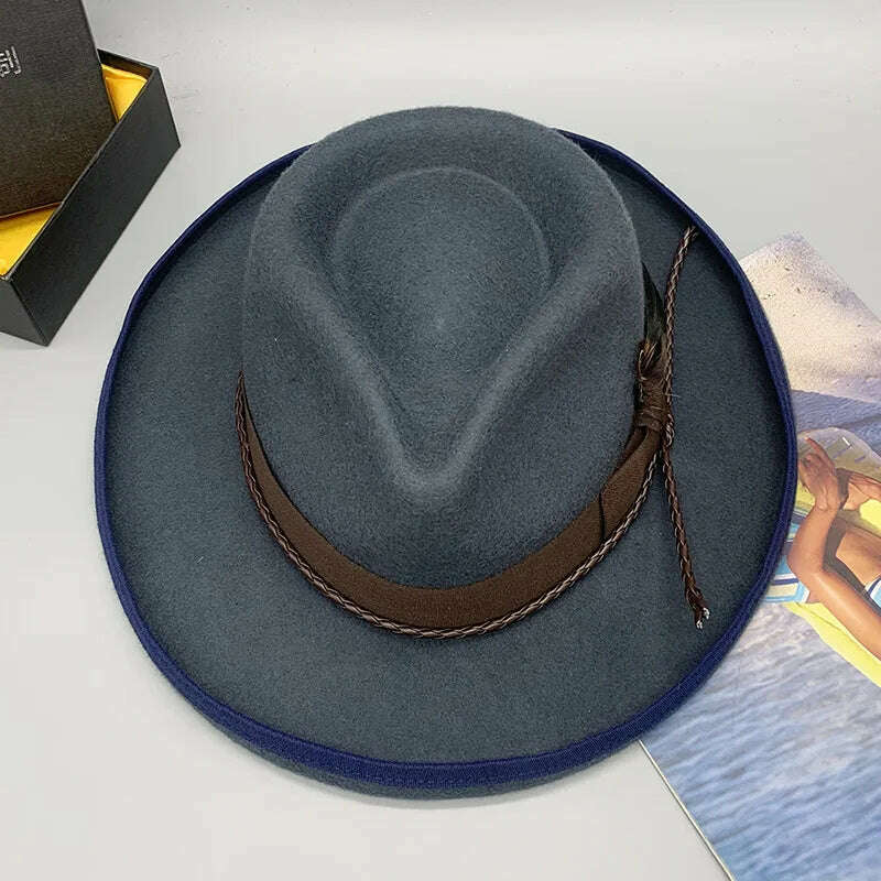 wool fedora for women men fedoras lady hat two toned felt church hat unisex bowknot jazz hat for men and women wholesale price - KIMLUD