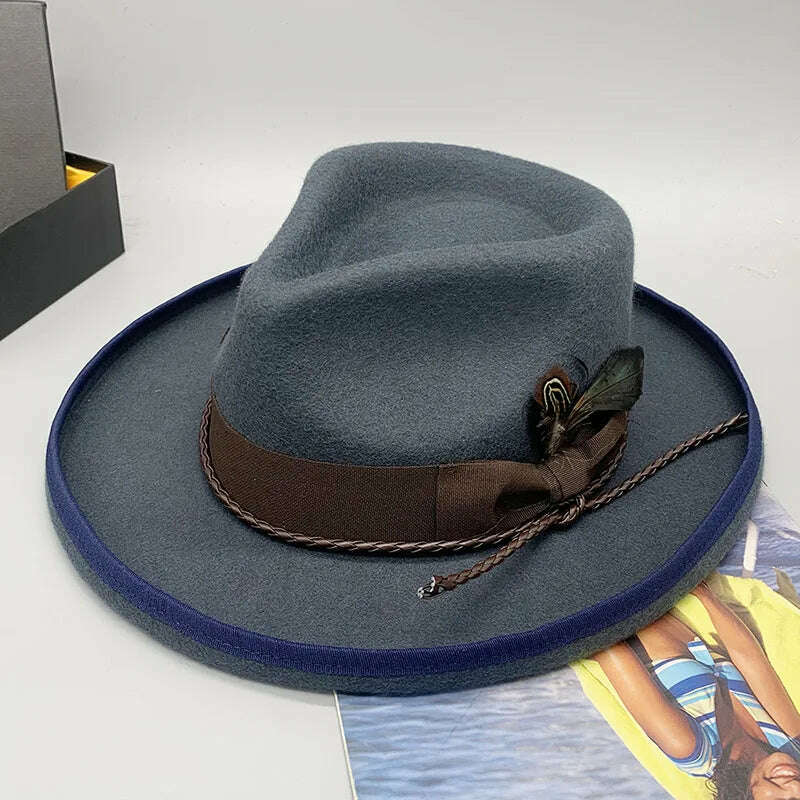 wool fedora for women men fedoras lady hat two toned felt church hat unisex bowknot jazz hat for men and women wholesale price - KIMLUD