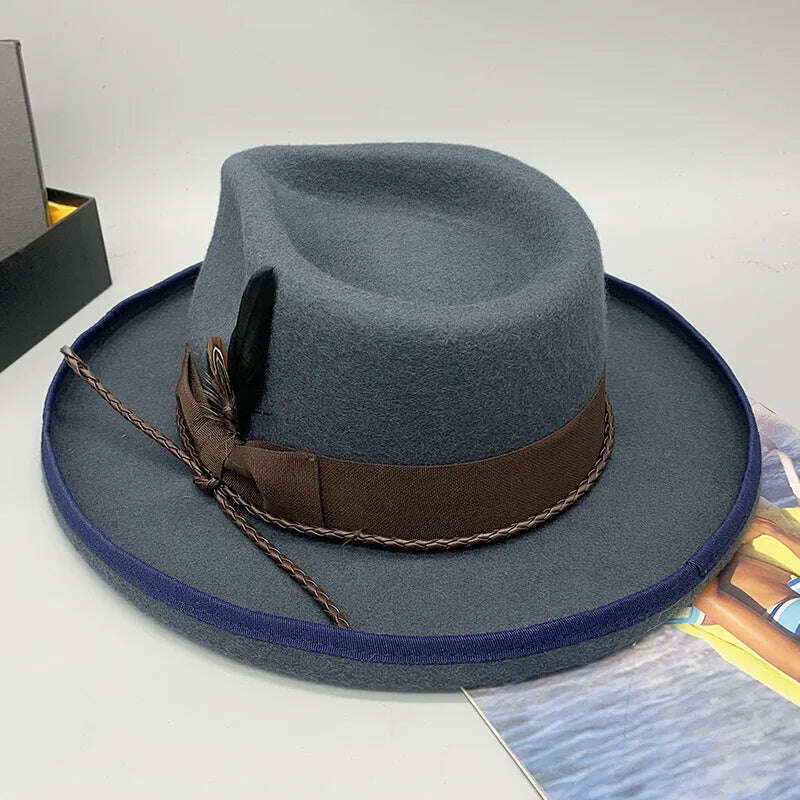 wool fedora for women men fedoras lady hat two toned felt church hat unisex bowknot jazz hat for men and women wholesale price - KIMLUD
