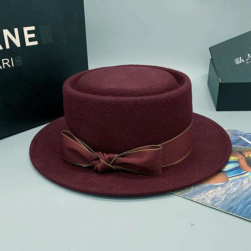 wool fedora for women men fedoras lady hat two toned felt church hat unisex bowknot jazz hat for men and women wholesale price - KIMLUD