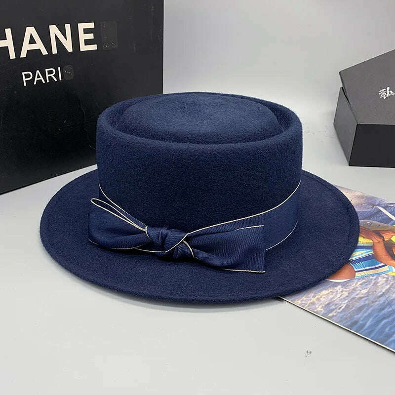 wool fedora for women men fedoras lady hat two toned felt church hat unisex bowknot jazz hat for men and women wholesale price - KIMLUD