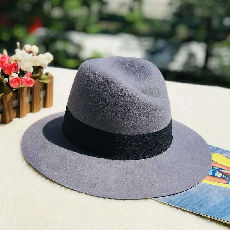 wool fedora for women men fedoras lady hat two toned felt church hat unisex bowknot jazz hat for men and women wholesale price - KIMLUD