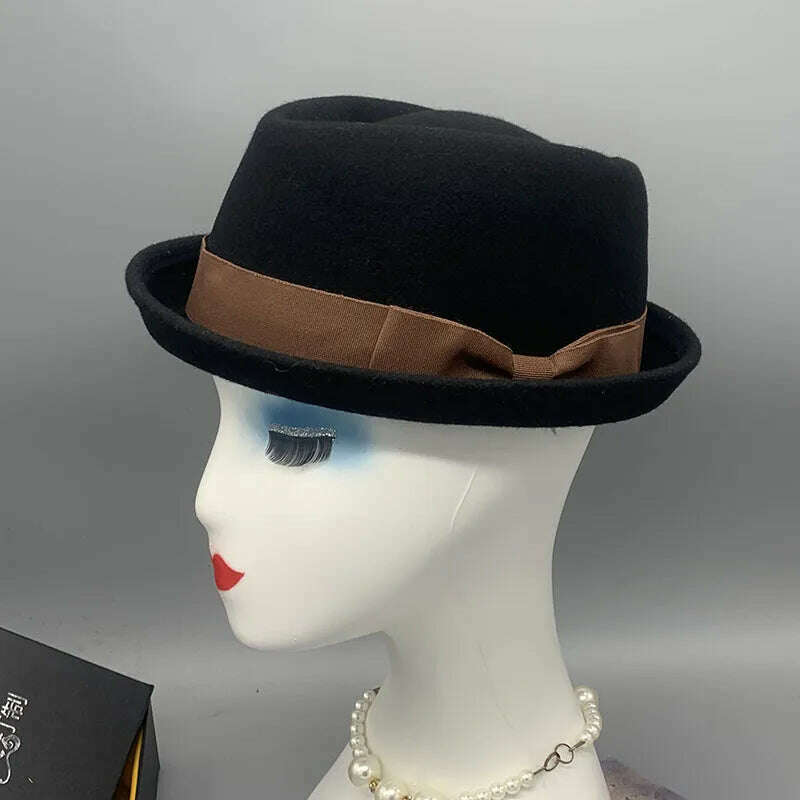 wool fedora for women men fedoras lady hat two toned felt church hat unisex bowknot jazz hat for men and women wholesale price - KIMLUD