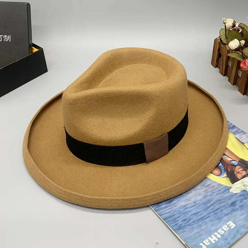 wool fedora for women men fedoras lady hat two toned felt church hat unisex bowknot jazz hat for men and women wholesale price - KIMLUD