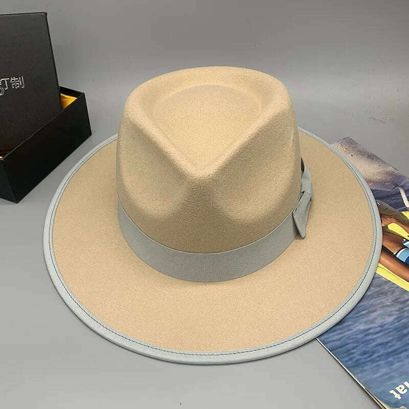 wool fedora for women men fedoras lady hat two toned felt church hat unisex bowknot jazz hat for men and women wholesale price - KIMLUD