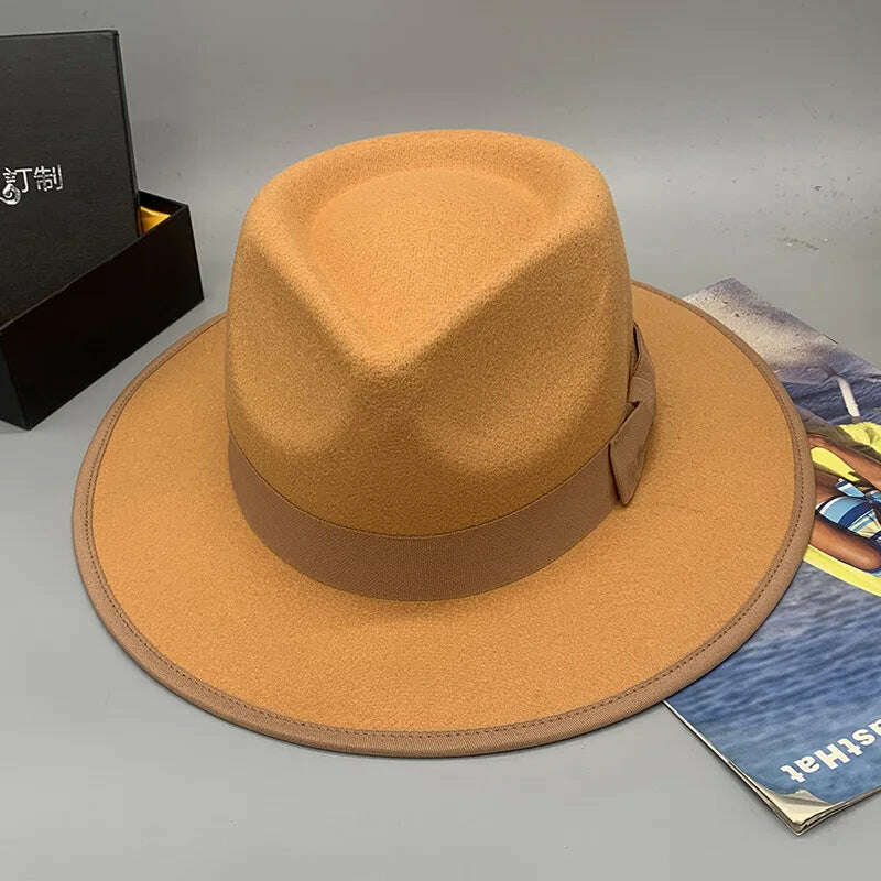 wool fedora for women men fedoras lady hat two toned felt church hat unisex bowknot jazz hat for men and women wholesale price - KIMLUD