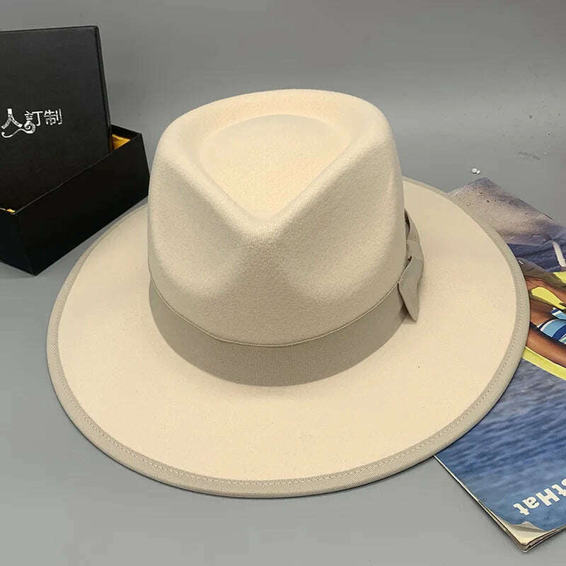 wool fedora for women men fedoras lady hat two toned felt church hat unisex bowknot jazz hat for men and women wholesale price - KIMLUD