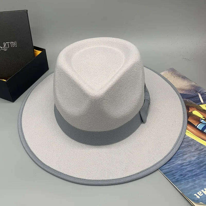 wool fedora for women men fedoras lady hat two toned felt church hat unisex bowknot jazz hat for men and women wholesale price - KIMLUD