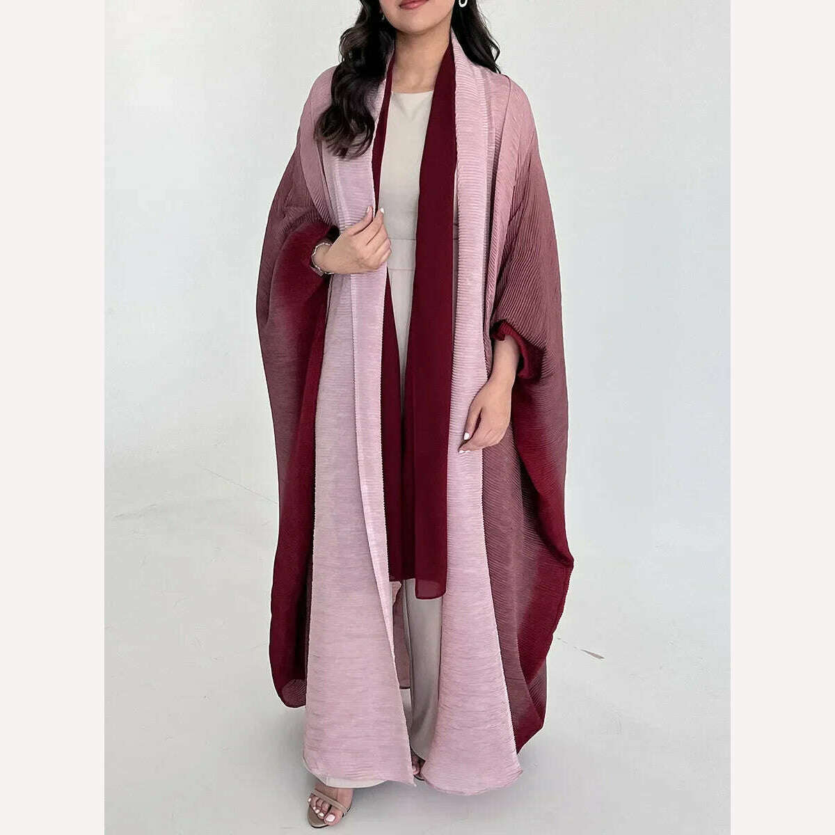 KIMLUD, Wrinkled Women's Windbreaker Jacket Bat Sleeve Scarf Collar, Gradient Long Robe Fashion Retro Coats and Jackets Women, Purple / One Size, KIMLUD Womens Clothes