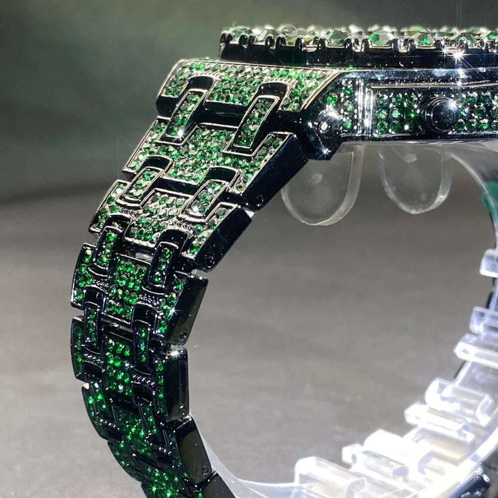 Wristwatch Full Diamond Alloy Case Green Dial | KIMLUD