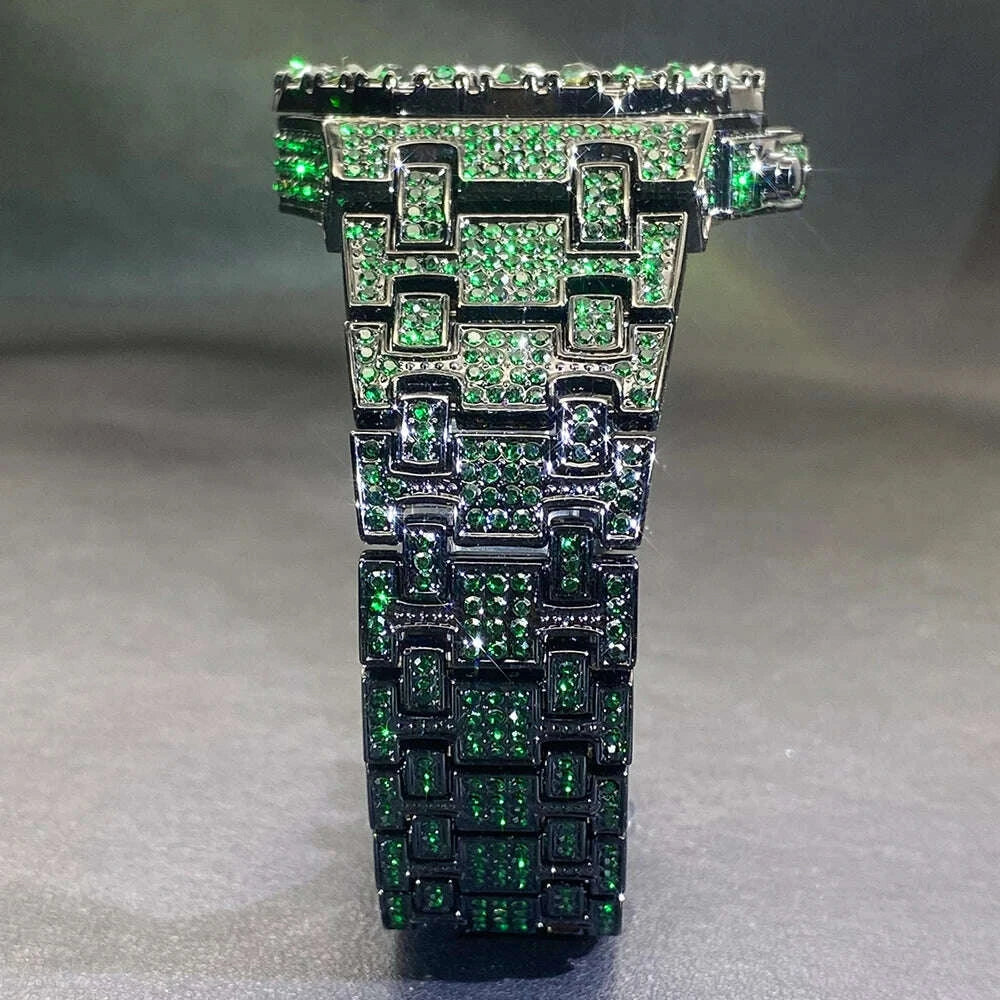 Wristwatch Full Diamond Alloy Case Green Dial | KIMLUD