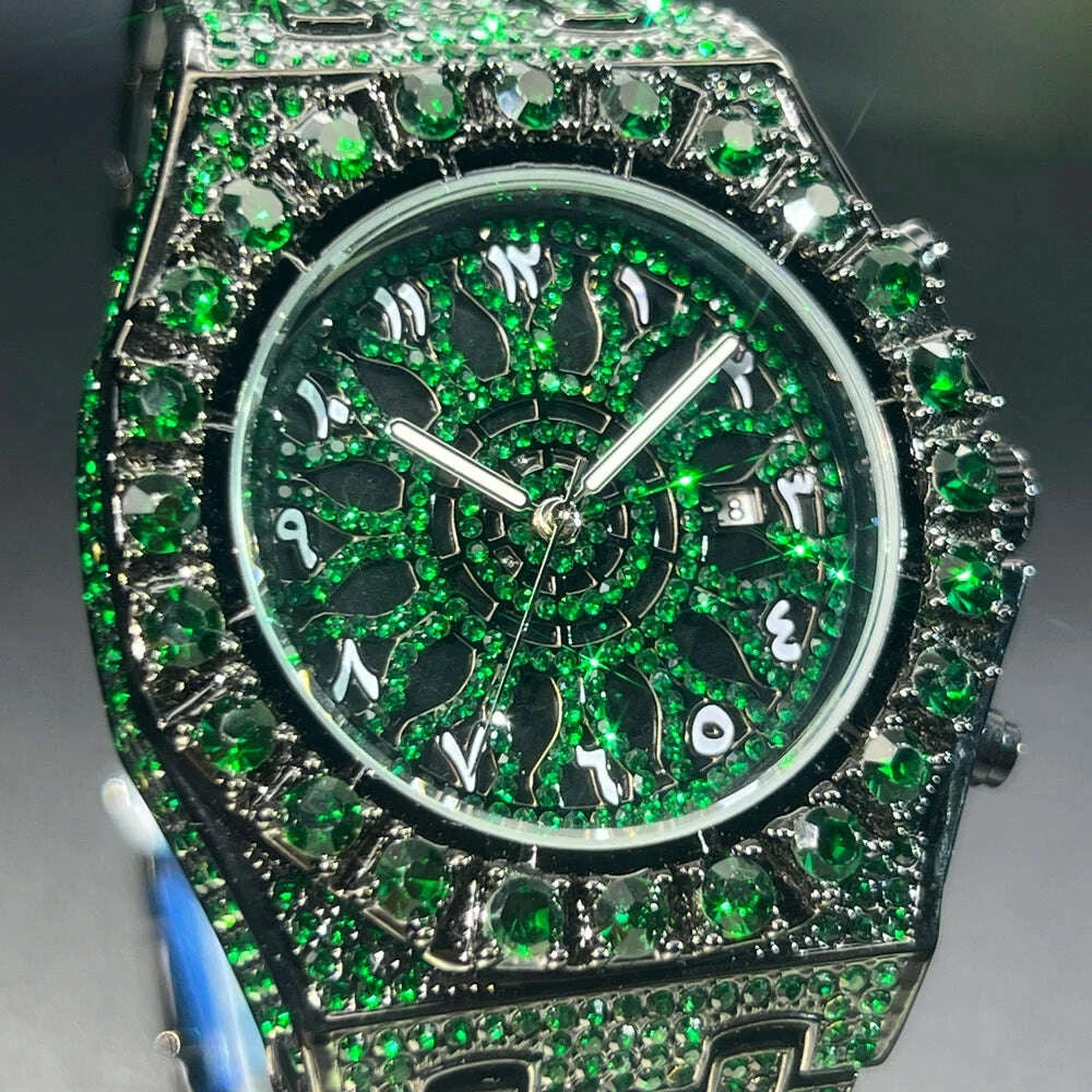Wristwatch Full Diamond Alloy Case Green Dial | KIMLUD