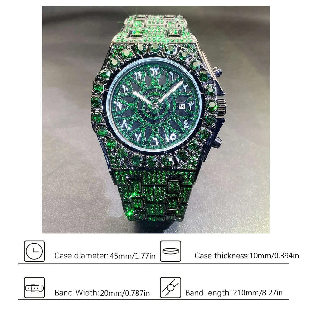 Wristwatch Full Diamond Alloy Case Green Dial | KIMLUD