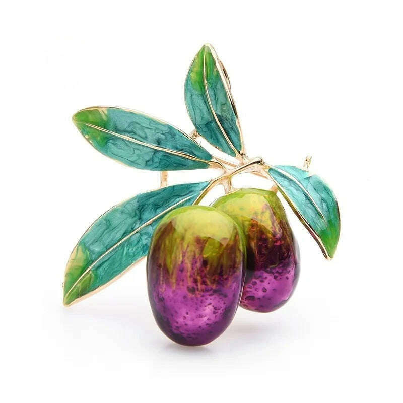 KIMLUD, Wuli&baby Purple Olives Enamel Brooches Women Men Alloy Plants Banquet Party Brooch Girls' Bag Hat Accessories, KIMLUD Womens Clothes