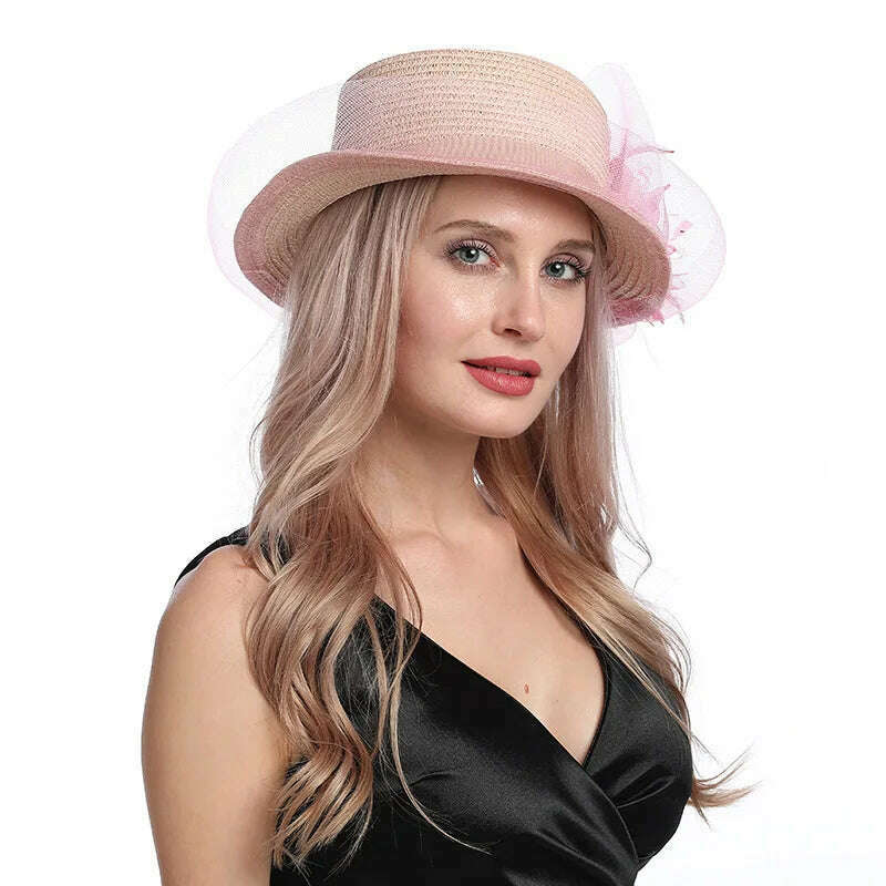 KIMLUD, X097 Summer Fashion Big Brim Sun Hat Wave Edge Temperament Leisure Sunshade Hat Women's Organza Big Flower Fisherman Hat, KIMLUD Womens Clothes