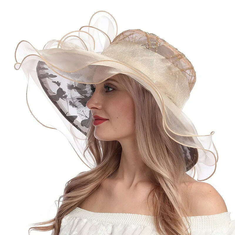 KIMLUD, X098 Wide Brim Sun Hat Sunshade Hat Female Summer Flower Big Eaves Beach Sun Hat Sunscreen Basin Organza Hat, Style7 / Adjust, KIMLUD APPAREL - Womens Clothes