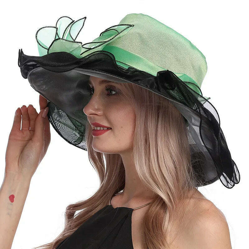 KIMLUD, X098 Wide Brim Sun Hat Sunshade Hat Female Summer Flower Big Eaves Beach Sun Hat Sunscreen Basin Organza Hat, Style4 / Adjust, KIMLUD APPAREL - Womens Clothes