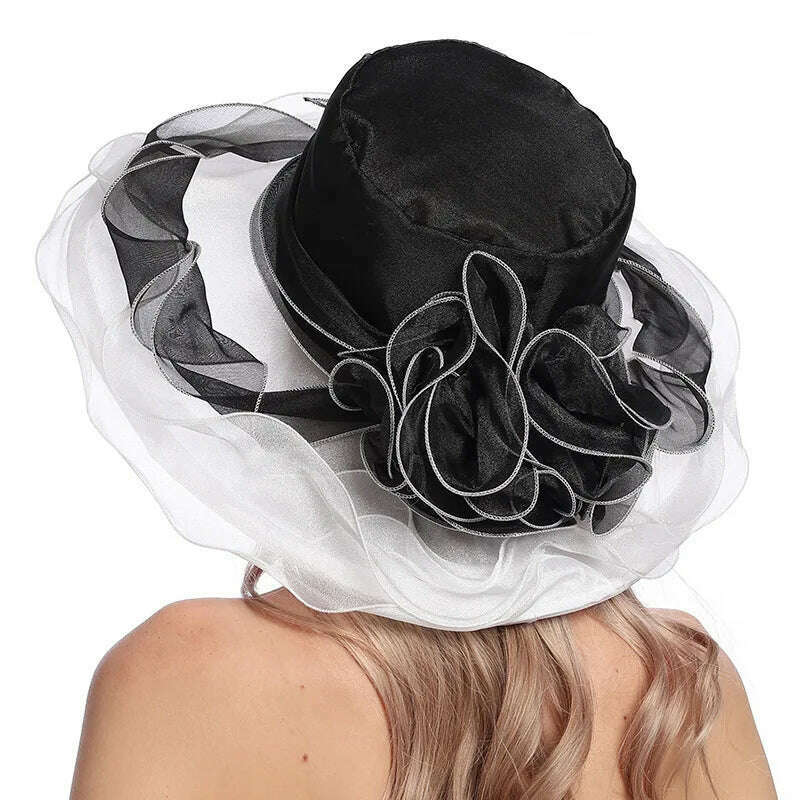KIMLUD, X098 Wide Brim Sun Hat Sunshade Hat Female Summer Flower Big Eaves Beach Sun Hat Sunscreen Basin Organza Hat, Style1 / Adjust, KIMLUD APPAREL - Womens Clothes