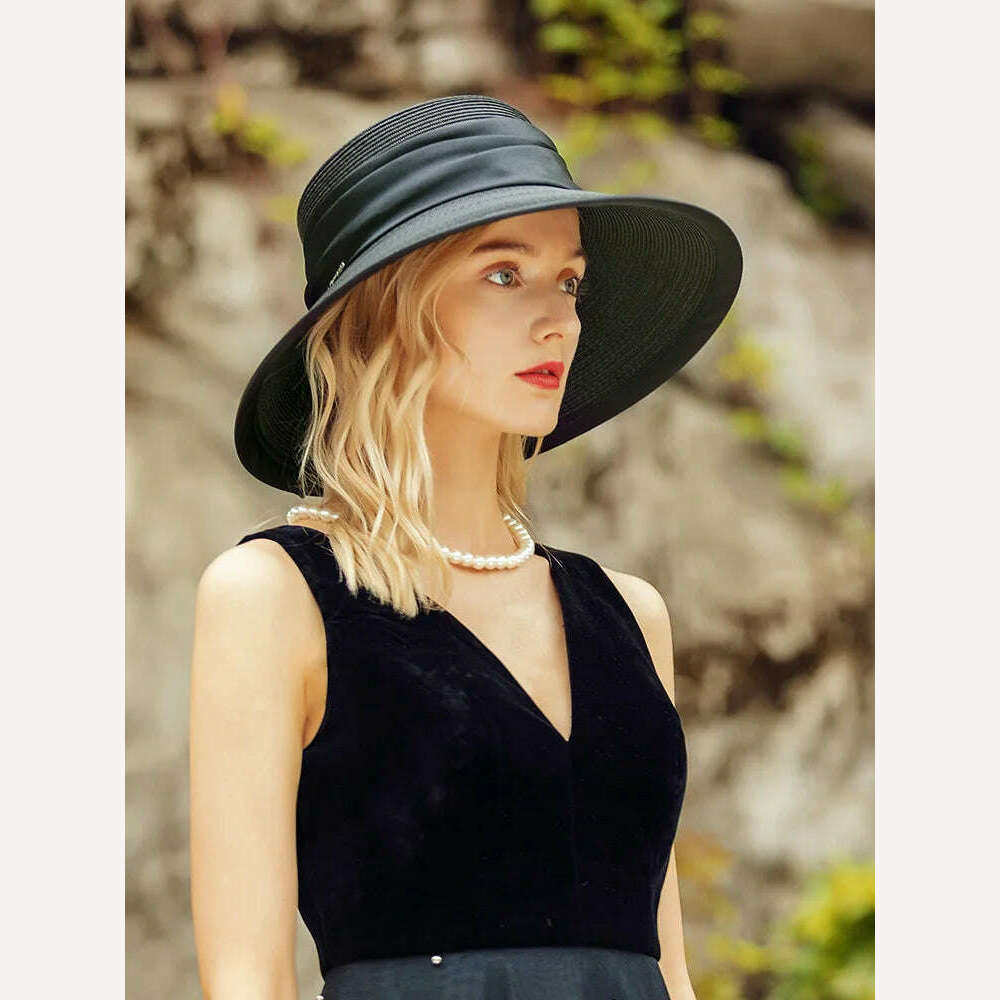 KIMLUD, X1009 Adult Summer Straw Sun Hat New Designer Adult Fashion Summer Hats Foldable British All-match Women's Sun Hat Adjust, KIMLUD Womens Clothes