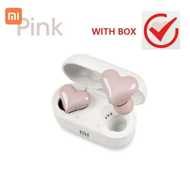 KIMLUD, XIAOMI Heart Shape Wireless Earphones TWS Earbuds Bluetooth-compatible Headset Women Fashion Gaming Student Headphones Girl Gift, PINK With BOX, KIMLUD APPAREL - Womens Clothes