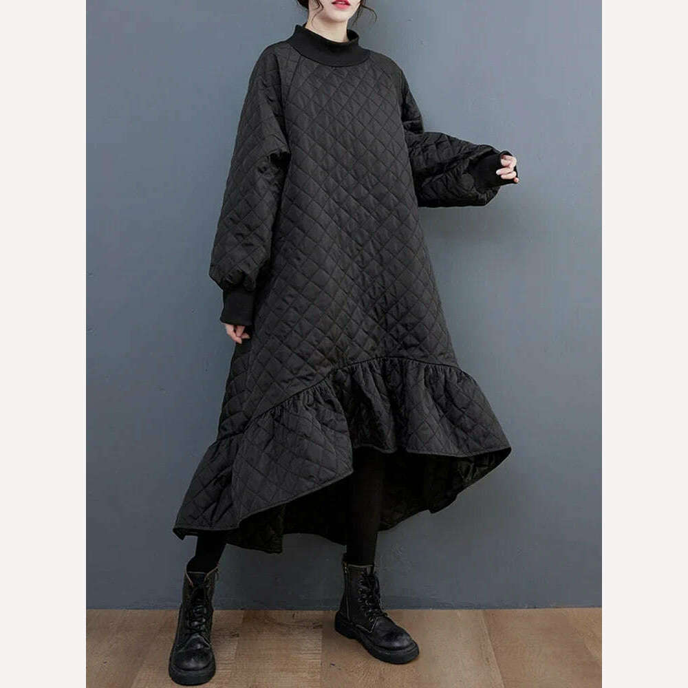 KIMLUD, XITAO Loose Irregular Dress Personality Ruffles Women 2023 Autumn Winter New Casual Fashion Trend Vintage Dress HQQ1638, KIMLUD Womens Clothes