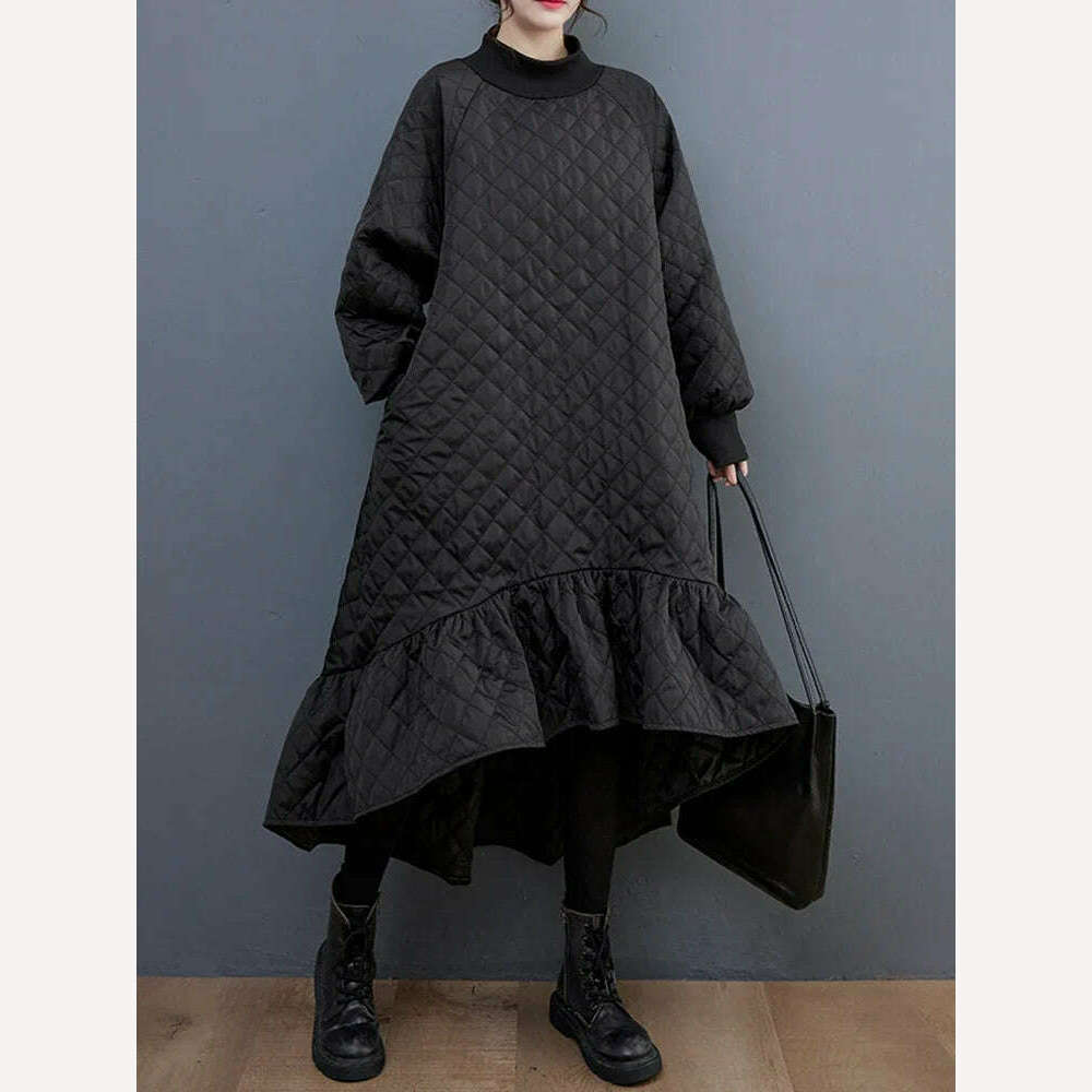 KIMLUD, XITAO Loose Irregular Dress Personality Ruffles Women 2023 Autumn Winter New Casual Fashion Trend Vintage Dress HQQ1638, KIMLUD Womens Clothes